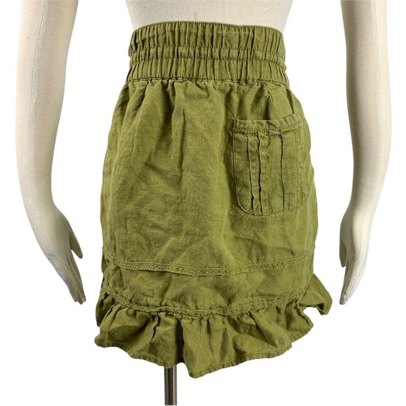 Athleta 0 Skirt Linen Camo Army Green Ruffle Knee Length XS - Picture 5 of 8